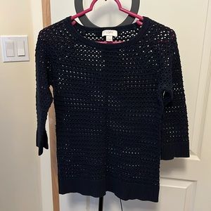 Ann Taylor Loft Women’s Navy Eyelet Sweater 3/4 sleeve size Small